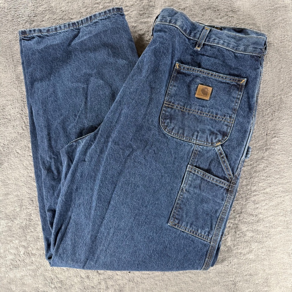 Carhartt Dungaree Jeans Mens 44x34 Blue B13-DPS Original Fit Carpenter Workwear